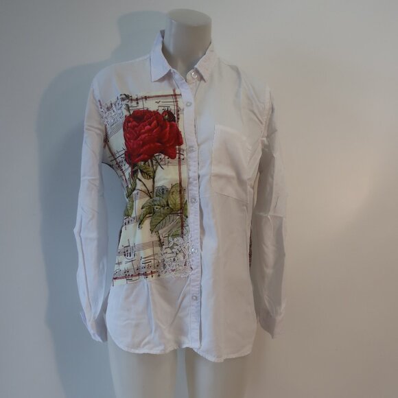 The Nu Vintage Tops - NWT Womens The Nu Vintage White Rose Button Down Shirt Sz L